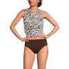 Lands’ End Women’s Chlorine Resistant High Neck Racerback Midkini Swimsuit Top(Brown Mini Tropic Leaves)