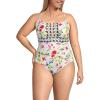 Lands’ End Women’s Chlorine Resistant Lace Up One Piece Swimsuit(White Multi Garden Floral)