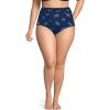 Lands’ End Women’s Chlorine Resistant Ruched Natural High Waisted Full Coverage Bikini Swim Bottoms(Deep Sea Navy Bouquet Floral)