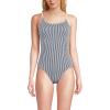 Lands’ End Women’s Chlorine Resistant Scoop Neck High Leg Tugless Tank Thin Strap One Piece Swimsuit Adjustable(Deep Sea Navy Mini Stripe)