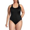 Lands’ End Women’s Chlorine Resistant Scoop Neck X-Back High Leg Soft Cup Tugless Sporty One Piece Swimsuit(Black)