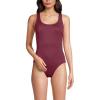 Lands’ End Women’s Chlorine Resistant Scoop Neck X-Back High Leg Soft Cup Tugless Sporty One Piece Swimsuit(Burgundy Spritz)