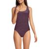 Lands’ End Women’s Chlorine Resistant Scoop Neck X-Back High Leg Soft Cup Tugless Sporty One Piece Swimsuit(Dark Wine Shine)