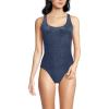 Lands’ End Women’s Chlorine Resistant Scoop Neck X-Back High Leg Soft Cup Tugless Sporty One Piece Swimsuit(Deep Sea Navy Shine)