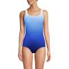 Lands’ End Women’s Chlorine Resistant Scoop Neck X-Back High Leg Soft Cup Tugless Sporty One Piece Swimsuit(Deep Sea Navy/Sapphire Ombre)
