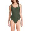 Lands’ End Women’s Chlorine Resistant Scoop Neck X-Back High Leg Soft Cup Tugless Sporty One Piece Swimsuit(Rich Olive Green Ottoman)