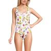 Lands’ End Women’s Chlorine Resistant Scoop Neck X-Back High Leg Soft Cup Tugless Sporty One Piece Swimsuit(White Multi Garden Floral)