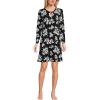 Lands’ End Women’s Cotton Interlock Long Sleeve Above the Knee Nightgown(Black Painted Flower)