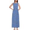 Lands’ End Women’s Cotton Modal Sleeveless Tie Waist Maxi Dress(Sapphire Gem Blue Quad Stripe)