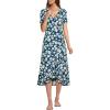 Lands’ End Women’s Cotton Modal Vneck Wrap Midi Dress(Baltic Teal Pansy Floral)