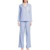 Lands’ End Women’s Cotton Poplin 2 Piece Pajama Set – Long Sleeve Top and Pants(Crisp Blue Stripe)