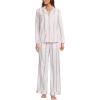 Lands’ End Women’s Cotton Poplin 2 Piece Pajama Set – Long Sleeve Top and Pants(Sea Salt Pink/Coffee Stripe)