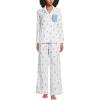 Lands’ End Women’s Cotton Poplin 2 Piece Pajama Set – Long Sleeve Top and Pants(White/Blue Floral Stripe)