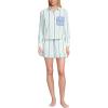 Lands’ End Women’s Cotton Poplin 2 Piece Pajama Set – Long Sleeve Top and Shorts with Piping(Icy Mint/Muted Cobalt Stripe)