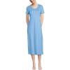 Lands’ End Women’s Cotton Short Sleeve Midcalf Nightgown(Bermuda Blue/Pink Hearts)