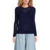 Lands’ End Women’s Cotton Viscose Button Shoulder Modern Crew Sweater(Deep Sea Navy)