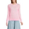 Lands’ End Women’s Cotton Viscose Button Shoulder Modern Crew Sweater(Fresh Ivory/Rose Pink Stripe)