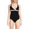 Lands’ End Women’s D-Cup Chlorine Resistant V-Neck Halter Tankini Swimsuit Top(Black/White)