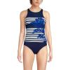 Lands’ End Women’s D-Cup Tugless High Neck Strappy Back Tankini Swimsuit Top(Blue Stripe Floral Placement)