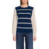 Lands’ End Women’s Drifter Shaker Button Shoulder Sweater Vest with Poplin Sleeves(Deep Sea Navy/Champagne Stripe)
