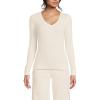 Lands’ End Women’s Fine Gauge Cotton Baby Cable Vneck Sweater(Fresh Ivory)