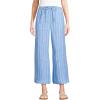 Lands’ End Women’s High Rise Pull On Drawstring Linen Wide Leg Crop Pants(Soft Blue Linen Stripe)