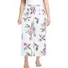 Lands’ End Women’s High Rise Pull On Drawstring Linen Wide Leg Crop Pants(White/Magenta Plumeria)