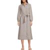 Lands’ End Women’s Linen Long Sleeve Midi Shirt Dress(Toasted Rye Stripe)