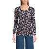Lands’ End Women’s Long Sleeve Lightweight Jersey Scoop Neck T-Shirt(Deep Sea Colorful Floral)