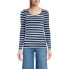 Lands’ End Women’s Long Sleeve Lightweight Jersey Scoop Neck T-Shirt(Deep Sea Navy Quad Stripe)