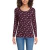 Lands’ End Women’s Long Sleeve Lightweight Jersey Scoop Neck T-Shirt(Lush Burgundy Dainty Floral)