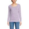Lands’ End Women’s Long Sleeve Lightweight Jersey Scoop Neck T-Shirt(Whisper Lilac/Navy Thin Stripe)