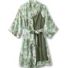 Lands’ End Women’s Matte Satin 2 Piece Pajama Set – Nightgown and Robe(Icy Mint Green Floral Blooms)