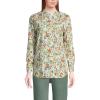 Lands’ End Women’s No Iron Long Sleeve Banded Collar Popover Shirt(White Multi Field Floral)