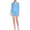 Lands’ End Women’s Plus Size Matte Satin 2 Piece Pajama Set – Long Sleeve Top and Shorts(Bermuda Blue Snow Drop Floral)