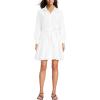 Lands’ End Women’s Poplin Button Front Dress with Godets(White)
