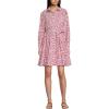 Lands’ End Women’s Poplin Button Front Dress with Godets(White/Coral Red Painted Posies)