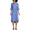 Lands’ End Women’s Poplin Oversized Puff Sleeve Midi Shirt Dress(Blue/White Shadow Stripe)