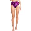 Lands’ End Women’s Ribbed Smoothing High Waisted Bikini Bottoms(Crimson Rose Abstract Floral)