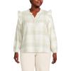 Lands’ End Women’s Ruffle Front Flannel Popover Blouse(Ivory/Portobello Check)