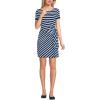 Lands’ End Women’s Short Sleeve Cotton Modal Wrap Mini Dress(Deep Sea Navy Quad Stripe)