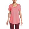 Lands’ End Women’s Short Sleeve Power Performance Scoop Neck Curved Hem Tunic Tee(Deep Coral Pinstripe)