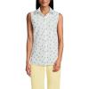 Lands’ End Women’s Sleeveless No Iron Shirt(White/Green Tennis Rackets)