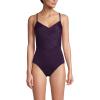 Lands’ End Women’s Slender Suit V-Neck Pleated X-Back One Piece Swimsuit Adjustable Straps(Black Berry)