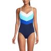 Lands’ End Women’s Slender Suit V-Neck Pleated X-Back One Piece Swimsuit Adjustable Straps(Navy/Sapphire/River Mist/White)