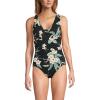 Lands’ End Women’s SlenderSuit Grecian Tummy Control Chlorine Resistant One Piece Swimsuit(Black Plumeria)
