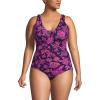 Lands’ End Women’s SlenderSuit Grecian Tummy Control Chlorine Resistant One Piece Swimsuit(Blackberry Ornate Floral)