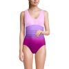 Lands’ End Women’s SlenderSuit Grecian Tummy Control Chlorine Resistant One Piece Swimsuit(Crimson Rose/Purple Ombre)