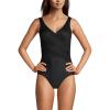 Lands’ End Women’s SlenderSuit Wrap One Piece Swimsuit(Black)
