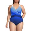 Lands’ End Women’s SlenderSuit Wrap One Piece Swimsuit(Deep Sea Navy/Sapphire Ombre)